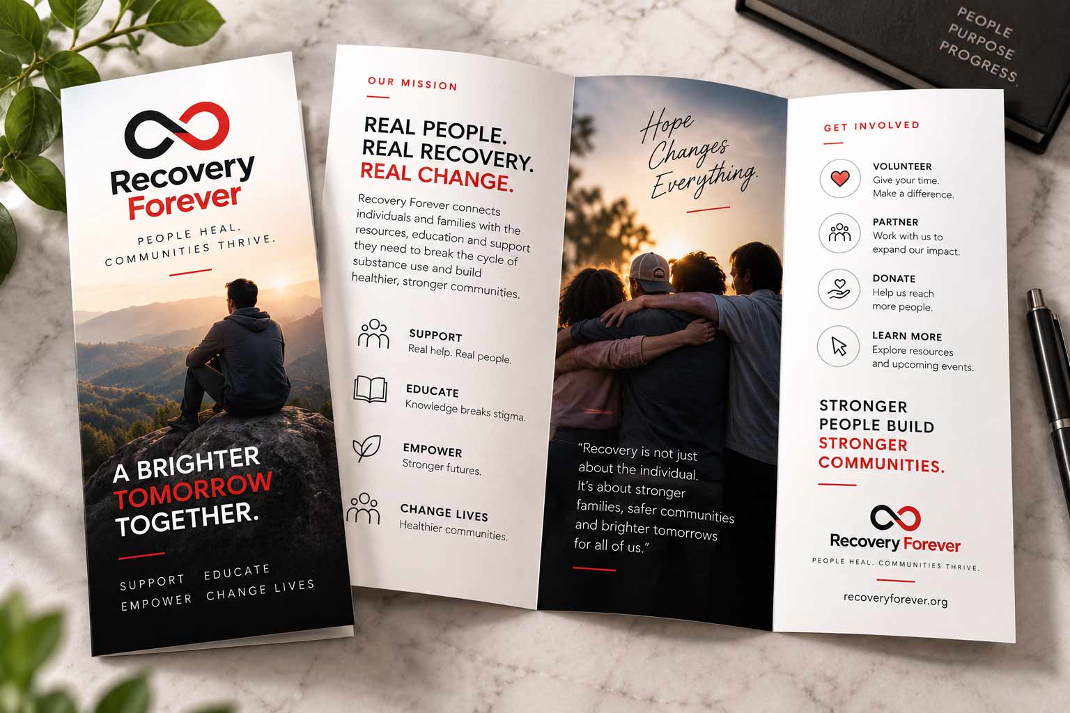 Recovery Forever print collateral and brochures